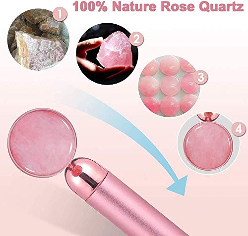 Rodillo De Jade,Facial Masaje Piedra, Piedra de jade, Rodillo de cuarzo rosa, Mango de metal dorado, Bolsas para los ojos con tratamiento natural Kit de masaje facial antiedad