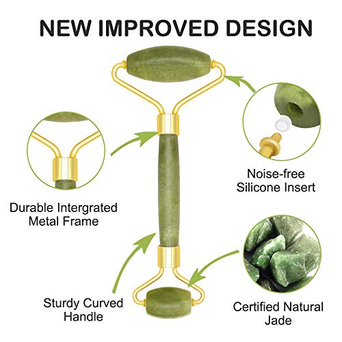 Rodillo de Jade,Jade Roller Masajeador,Facial Masaje Piedra Gua Sha Jade,Natural Jade Roller Masajeador Roller Tools,Anti Aging Belleza Natural Dispositivo Herramienta,piel que aprieta (2pcs)