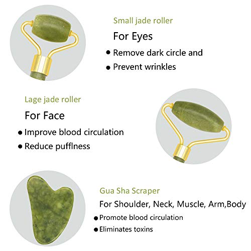 Rodillo de Jade,Jade Roller Masajeador,Facial Masaje Piedra Gua Sha Jade,Natural Jade Roller Masajeador Roller Tools,Anti Aging Belleza Natural Dispositivo Herramienta,piel que aprieta (2pcs)