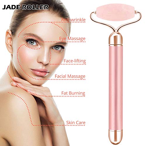 Rodillo De Jade,Masajeador facial,rodillo de jade eléctrico 2 en 1,Masajeador Roller Tools Anti Aging Belleza Natural Dispositivo Herramienta,piedra de masaje para ojos y brazos