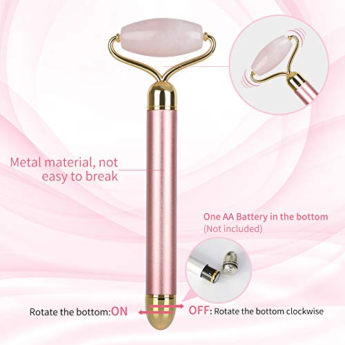 Rodillo de masaje eléctrico de rostros, de cuarzo rosa, rodillo masajeador facial para levantamiento facial instantáneo, antiarrugas, ajuste de la piel, reafirmante facial