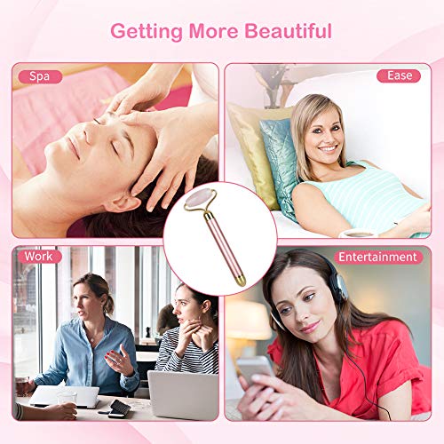 Rodillo de masaje eléctrico de rostros, de cuarzo rosa, rodillo masajeador facial para levantamiento facial instantáneo, antiarrugas, ajuste de la piel, reafirmante facial
