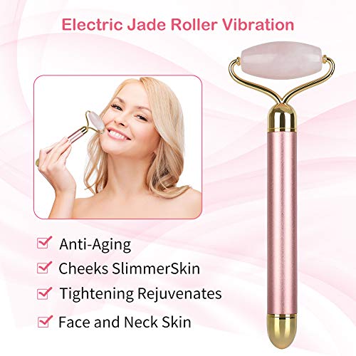 Rodillo de masaje eléctrico de rostros, de cuarzo rosa, rodillo masajeador facial para levantamiento facial instantáneo, antiarrugas, ajuste de la piel, reafirmante facial