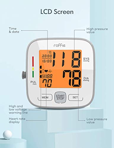 Roffie Tensiómetro de Brazo Digital Monitor Tipo de Banda para Brazo Digital Medidor de Presión Arterial Electrónico Mini Tamaño Ligero Portátil