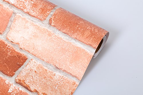 (Rojo Marrón, Paquete de 1) Papel tapiz de mural autoadhesivo clásico con patrón de ladrillo 50cm X 3M (19,6" X 118"), 0,15mm para sala de estar, habitación, fregadero, paredes de cocina