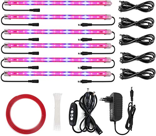 Roleadro LED Cultivo Interior 60w IP65 Lámpara Cultivo LED Grow LED Light con Temporizador 3H/6H/12H y Regulable Brillo para Armario Cultivo Interior/Plantas de Interior/Invernadero[ 6 tira ]
