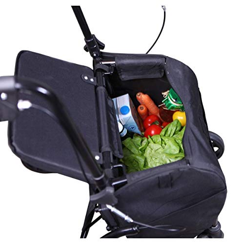 Rollator con 4 ruedas y freno, asiento y bolsa de transporte, plegable y regulable | 2 en 1: andador y carro de la compra