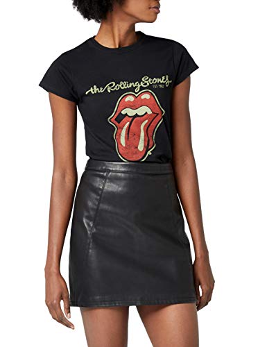 Rolling Stones Plastered Tongue Camisa, Negro, 38 para Mujer