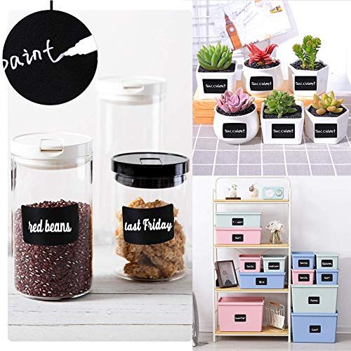 Rollo de 300Pcs Etiquetas Adhesivas de Pegatina Reutilizable Borrable de vinilo, Chalkboard Labels para Decorar Tarros, Botes, Hogar y Oficina, mermelada, Negro 60 x 40 mm