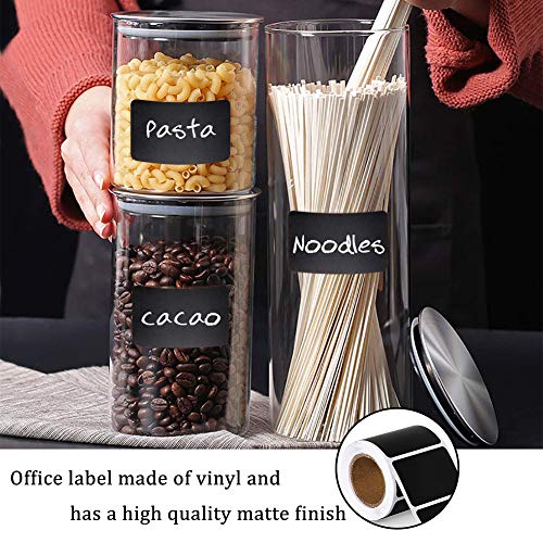 Rollo de 300Pcs Etiquetas Adhesivas de Pegatina Reutilizable Borrable de vinilo, Chalkboard Labels para Decorar Tarros, Botes, Hogar y Oficina, mermelada, Negro 60 x 40 mm