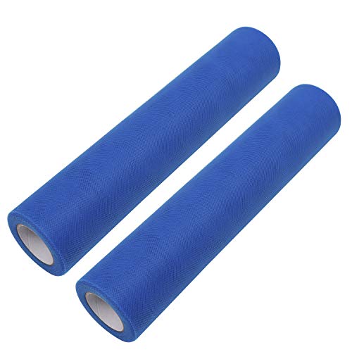 Rollo de Tul (Pack de 2) - 25m Largo x 30cm de Ancho, Azul Real Tela de Tul para Tutú Falda, Caminos de Mesa, Lazos Sillas, Envolver Regalos, Pompones, Manualidades, Decoración Boda y Cumpleaños