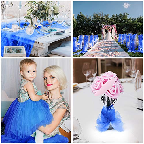 Rollo de Tul (Pack de 2) - 25m Largo x 30cm de Ancho, Azul Real Tela de Tul para Tutú Falda, Caminos de Mesa, Lazos Sillas, Envolver Regalos, Pompones, Manualidades, Decoración Boda y Cumpleaños