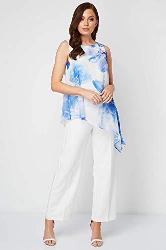 Roman Originals Mujeres Floral gasa Overlay Mono Señoras Sin Mangas Largo Pierna Fiesta Ocasión Boda Invitado Crucero Noche Pantalones Culottes Todo en Uno