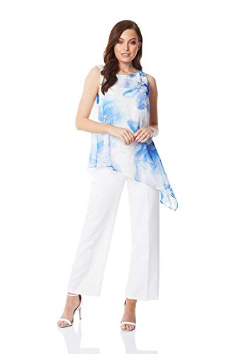 Roman Originals Mujeres Floral gasa Overlay Mono Señoras Sin Mangas Largo Pierna Fiesta Ocasión Boda Invitado Crucero Noche Pantalones Culottes Todo en Uno
