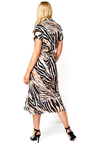 Roman Originals - Vestido midi con cuello de estampado animal, para mujer, informal, elegante, para uso diario, oficina, entrevista, fin de semana, manga corta, cuello en V