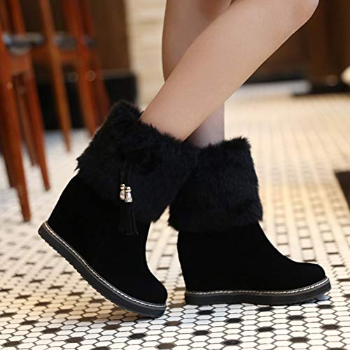 Rong-- Botas Altas para Mujer Botas Ante con Suela De Goma para Otoño E Invierno, Aumento del Talón Interior: 8 Cm,Negro,39