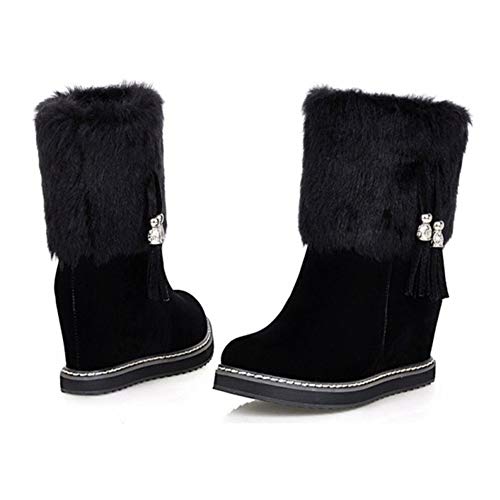 Rong-- Botas Altas para Mujer Botas Ante con Suela De Goma para Otoño E Invierno, Aumento del Talón Interior: 8 Cm,Negro,39