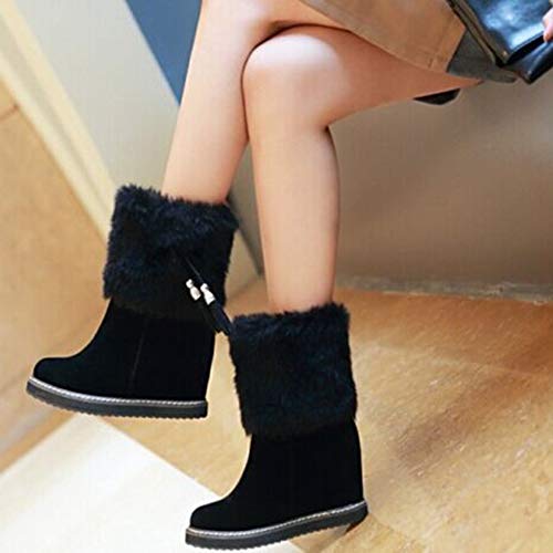 Rong-- Botas Altas para Mujer Botas Ante con Suela De Goma para Otoño E Invierno, Aumento del Talón Interior: 8 Cm,Negro,39