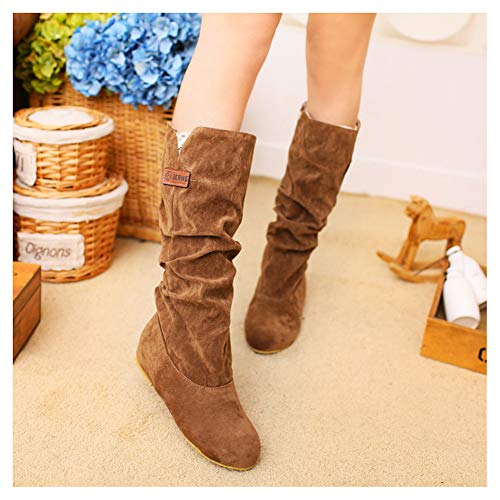 Rong-- Botas Altas para Mujer Retro Suave Botas Ante Botas Largas Zapatos con Forro Transpirable para Otoño E Invierno, Diseño De Cabeza Redonda,Beige,35