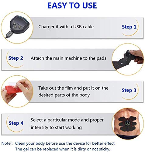 ROOTOK Electroestimulador Muscular Abdominales, USB Recargable EMS Estimulador Muscular Abdominales, para Abdomen/Cintura/Pierna/Brazo