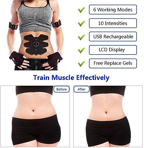 ROOTOK Electroestimulador Muscular Abdominales, USB Recargable EMS Estimulador Muscular Abdominales, para Abdomen/Cintura/Pierna/Brazo