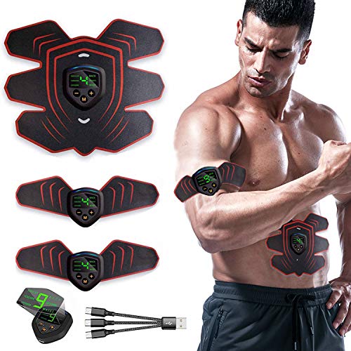 ROOTOK Electroestimulador Muscular Abdominales, USB Recargable EMS Estimulador Muscular Abdominales, para Abdomen/Cintura/Pierna/Brazo