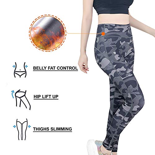 ROOTOK Mujer Pantalones Largos Deportivos de Camuflaje Leggings para Running, Yoga y Ejercicio (XL)
