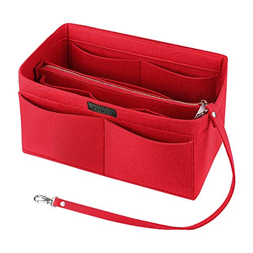 Ropch Bolso Organizador de Fieltro, Organizadores de Bolso Fieltro Bolsa en Bolsa Organizador Bolso Insertar con Bolsa de Cremallera Desmontable y Llavero (Rojo, L)