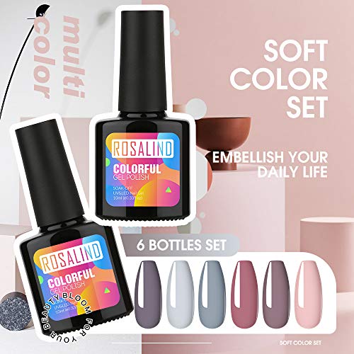 ROSALIND Esmaltes Semipermanentes 6PCS Otoño e Invierno UV Gel Rosa Desnudo Gris Serie de Colección Salon level Gel de uñas de larga duración 10ML