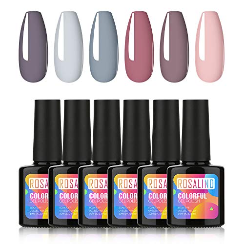 ROSALIND Esmaltes Semipermanentes 6PCS Otoño e Invierno UV Gel Rosa Desnudo Gris Serie de Colección Salon level Gel de uñas de larga duración 10ML