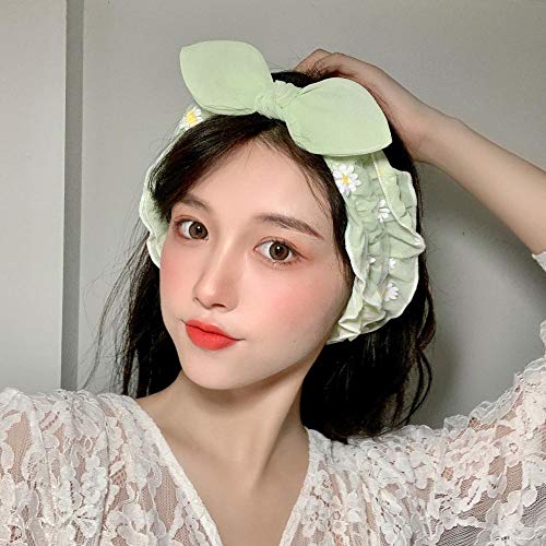 Roshow Pequeña Margarita Hilo de Gasa de Doble Capa con Volantes Lazo Lavado Diadema Mujer Diadema elástica Diadema Accesorios para el Cabello-Bow un Albaricoque de arroz