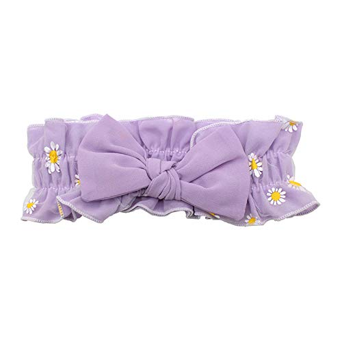 Roshow Pequeña Margarita Hilo de Gasa de Doble Capa con Volantes Lazo Lavado Diadema Mujer Diadema elástica Diadema Accesorios para el Cabello-Bow un Albaricoque de arroz