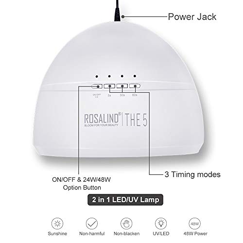 ROSLAIND Kit de inicio esmalte de uñas de gel 24W/48W Luz LED UV ajustable (3 temporizadores) remojo Gel 6pcs Verano Otoño Nude Color Set Herramientas de manicura Essentials Diseños de uñas