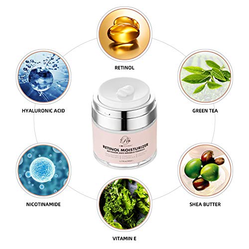 ROSVANEE Retinol crema hidratante antienvejecimiento para rostro, cuello y ojos con 2.5% de retinol, ácido hialurónico y vitaminas E y B5, crema de hidratación profunda antiarrugas
