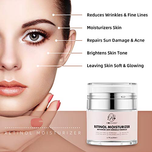 ROSVANEE Retinol crema hidratante antienvejecimiento para rostro, cuello y ojos con 2.5% de retinol, ácido hialurónico y vitaminas E y B5, crema de hidratación profunda antiarrugas