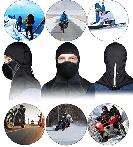 ROTTO Pasamontañas Moto Negro Impermeable Esquí Ciclismo Snowboard Máscara Facial de Deportes al Aire Libre Calentar a Prueba de Viento Tamaño Universal (Negro-A(con Cremallera))