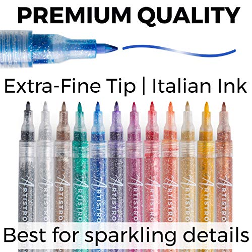 Rotuladores de pintura con purpurina Juego de 12 marcadores de pintura con purpurina acrílica Punta extrafina 0.7mm…