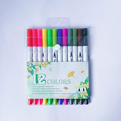 Rotuladores dobles, para caligrafía, manga, diario, accesorios, punta doble de pincel, pintura combinada, efecto acuarela, lápices acrílicos, color 12 colores