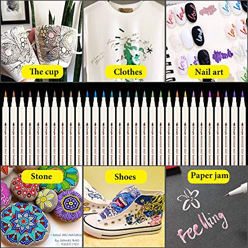 Rotuladores Metálicos,Rotuladores Metálicos Premium,Juego de 30 Colores Surtidos para Dibujo de Álbum de Fotos y Regalo de Cumpleaños por Bricolaje Tarjeta para Hacer Bricolaje Pintura de Roca Vidrio