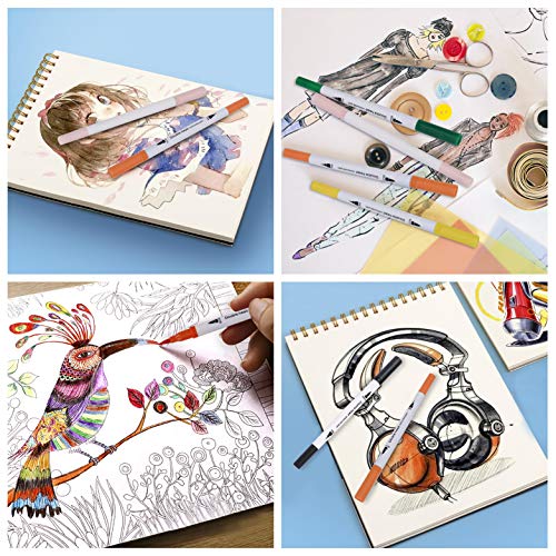 Rotuladores Pincel, Plumas de Doble Punta Fina para Dibujar y Colorear, Brush Pen 24 Colores con Efectos Acuarela para Pintura de Caligrafía, Lettering, Manga, Comic