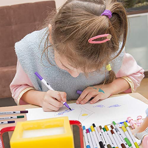 Rotuladores Pincel, Plumas de Doble Punta Fina para Dibujar y Colorear, Brush Pen 24 Colores con Efectos Acuarela para Pintura de Caligrafía, Lettering, Manga, Comic