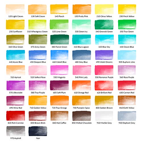 Rotuladores Punta Pincel de Nylon de Colorya - 50 Rotuladores acuarelables para Libros Para Colorear Para Adultos + 2 Pinceles de Agua y Estuche Transportable, Rotuladores Lettering y Dibujo