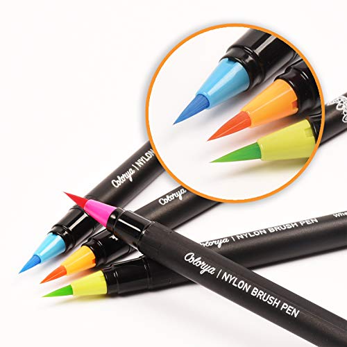 Rotuladores Punta Pincel de Nylon de Colorya - 50 Rotuladores acuarelables para Libros Para Colorear Para Adultos + 2 Pinceles de Agua y Estuche Transportable, Rotuladores Lettering y Dibujo