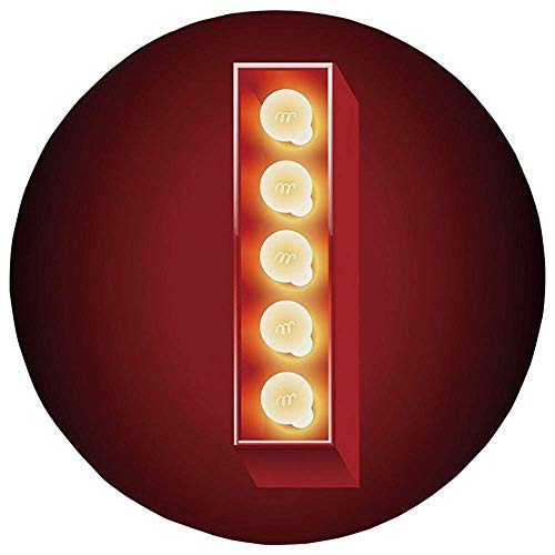 Round Rug Mat Carpet,Letter I,Retro Cinema Theater Vivid Color Scheme Writing Systems Capitalized I Decorative,Vermilion Yellow Black,Flannel Microfiber Non-slip Soft Absorbent,for Kitchen Floor Bathr