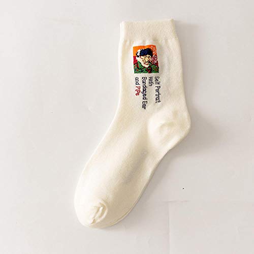 ROUNDER 3 Pares de Calcetines de Dibujos Animados Femeninos Pintura Famosa señoras Calcetines de algodón de Tubo Mediano nuevos Calcetines Deportivos y Deportivos-Van Gogh