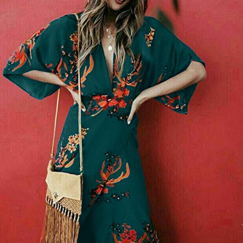 routinfly Vestido de cóctel para Mujer, 2019, Vestido de Noche, Sexy, con Cuello en V, con Mangas extendidas y Dobladillo Irregular, Tallas S-3XL, poliéster, Verde, XXXL