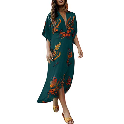 routinfly Vestido de cóctel para Mujer, 2019, Vestido de Noche, Sexy, con Cuello en V, con Mangas extendidas y Dobladillo Irregular, Tallas S-3XL, poliéster, Verde, XXXL
