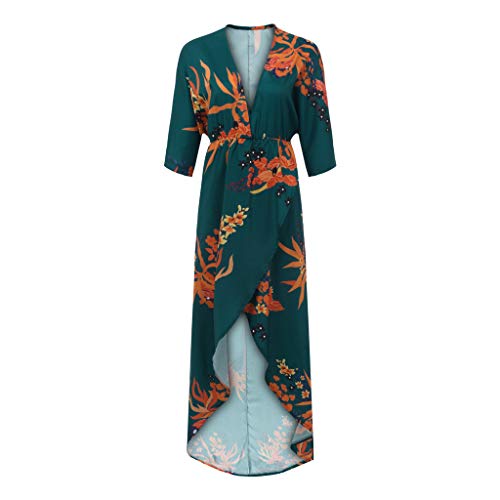 routinfly Vestido de cóctel para Mujer, 2019, Vestido de Noche, Sexy, con Cuello en V, con Mangas extendidas y Dobladillo Irregular, Tallas S-3XL, poliéster, Verde, XXXL