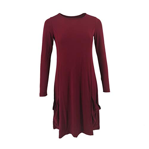 routinfly - Vestido de noche para mujer, de manga larga, monocromo, con escote redondo, con mangas largas, tallas S-3XL, color Rojo, talla Small