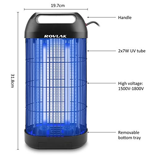 ROVLAK Lámpara Antimosquitos Electrico Antimosquitos Interior Enchufe con 14 Vatios de Luz UV Repelente de Mosquitos Lámpara de Mosquitos para la Cocina la Sala de Estar el Cuarto de los Niños, Negro